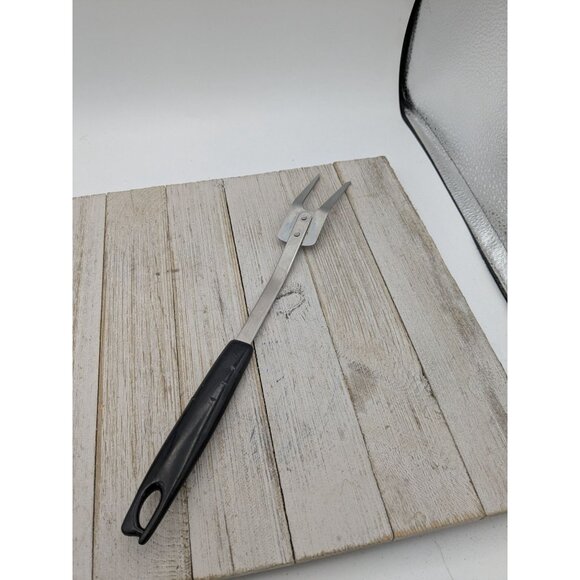 USA Stainless Steel Meat Fork 2 Wide Prong 12 1/2" Black Handle Vintage - Picture 4 of 9